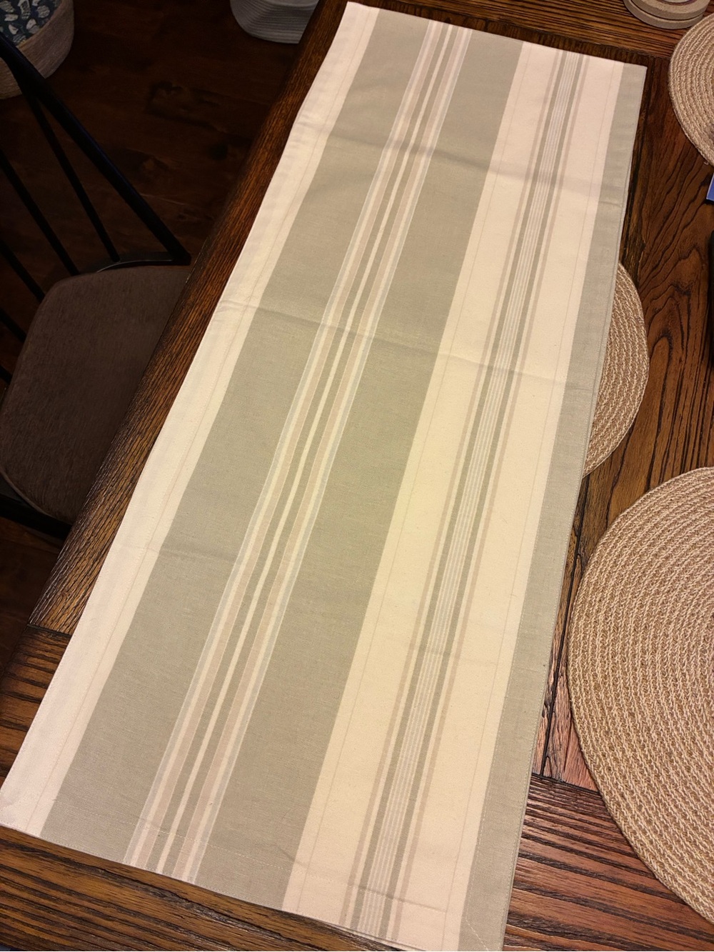 Target Striped Table Runner - Cream and Light Sage Green